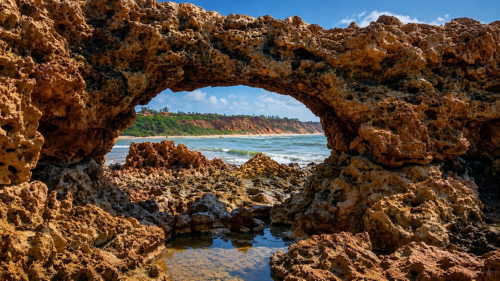 Formação rochosa na Praia do Amor, na Costa do Conde